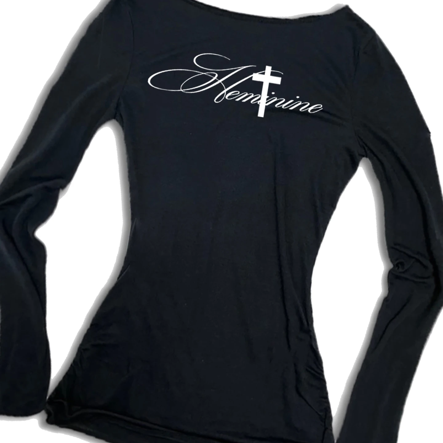 Y2K Harajuku Esthétique Gothique Fairycore T-shirt À Manches Longues Caractère Slim Chic Imprimé Décontracté Haut Court Grunge Punk Hip Hop Streetwear