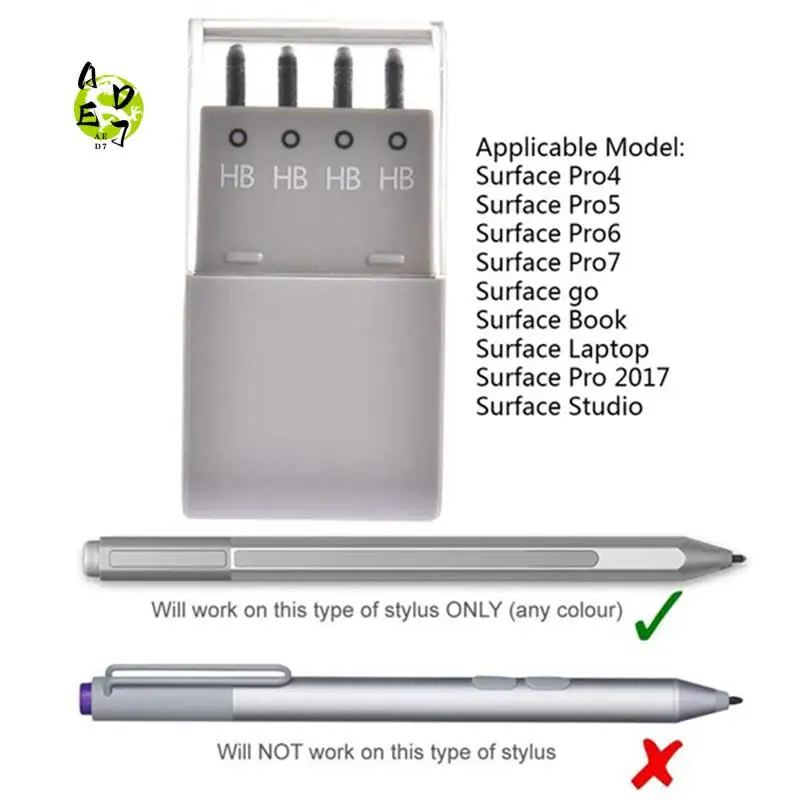 

AED7-4PCS Stylus Pen Tips Kit Refill Replacement For Microsoft Surface Pro 7/6/5/4 Book GO Laptop Touch Pen Nib Tip