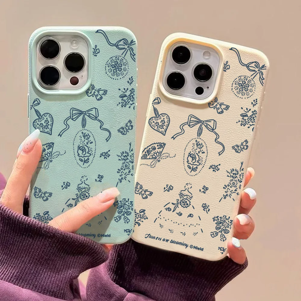 Flower Bow Knot Leather Phone Case For iPhone 17 Pro Max 11 16 15 12 13 14 Plus Air Soft Shockproof Silicone Cover Funda