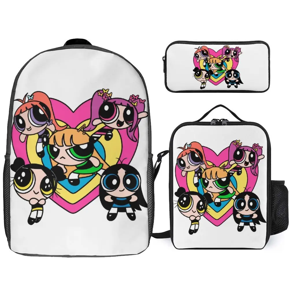 3 in 1 Set 17 Inch Backpack Lunch Bag Pen Bag New Jeans Power Puff Girl Super Shy 6 Secure Premium Cosy Schools Lunch Tote