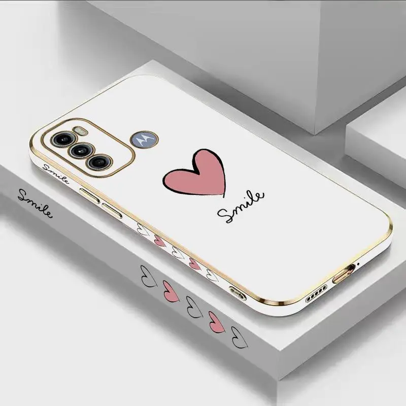 Funda de teléfono chapada de lujo con corazón rojo grande para Motorola Moto G60, G50, G53, G52, G42, G30, G20, G22, G52, E20, G9, Play Cover