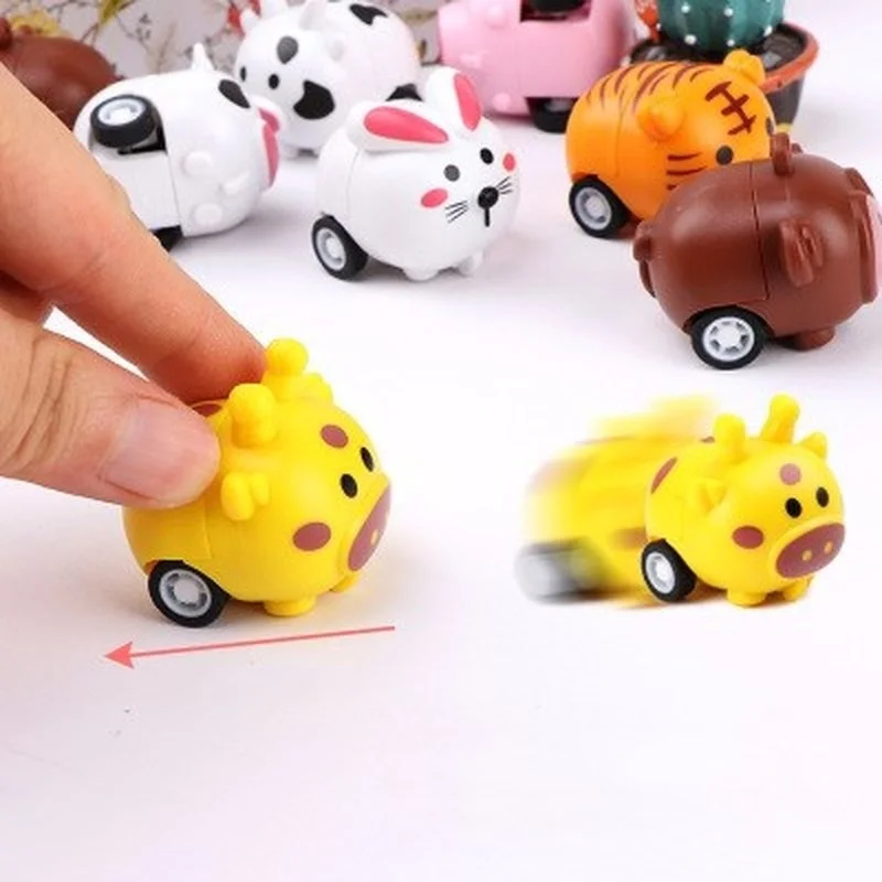 1pc Children Mini Pull Back Car Toy Cartoon Animal Inertia Car Crash Resistant Kids Educational Toy Parent-Child Interactive Toy