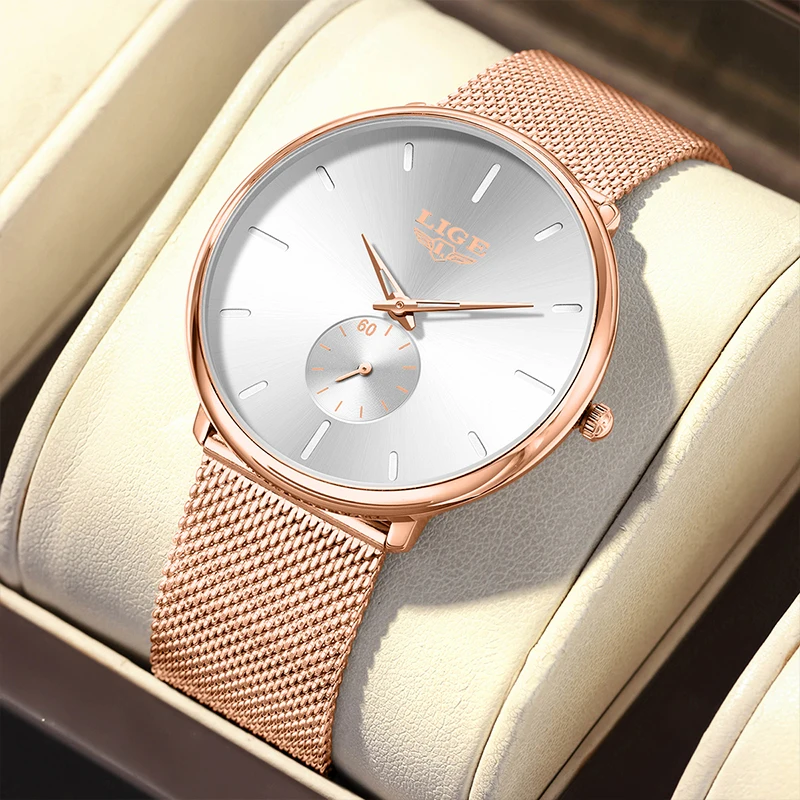 LIGE Ultra Thin Watches For Woman Sport Fashion Elegant Luxury Waterproof Business Quartz Watch for Women Gifts Relogio Feminino