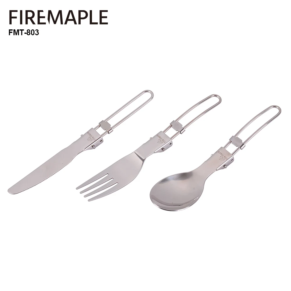 Fire-Maple 3 PCS Foldable Fork Knife Utensils Spoon Set Stainless Steel Portable Outdoor Cutlery Set for Camping Hiking FMT-803