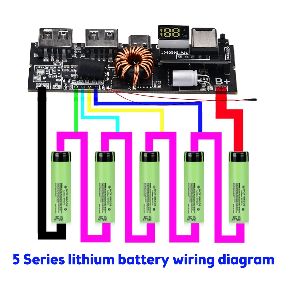 3S 4S 5S 65W 100W Power Bank Dual Fast charging 6-port Micro/Type-C USB Mobile 18650 Charging Temperature Protection QC3.0 PD2.0