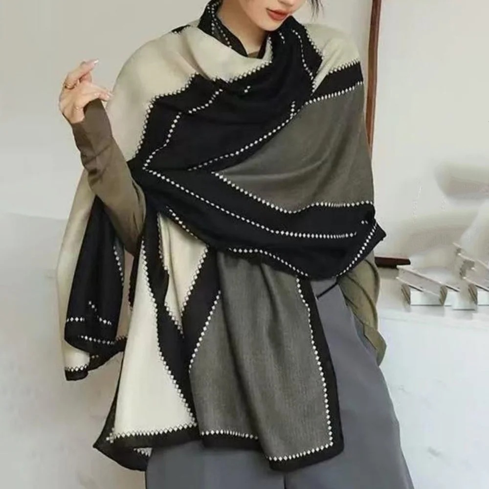 Women's autumn and winter waterproof scarf, thick double-layer shawl, soft office daily accessories, classic color design