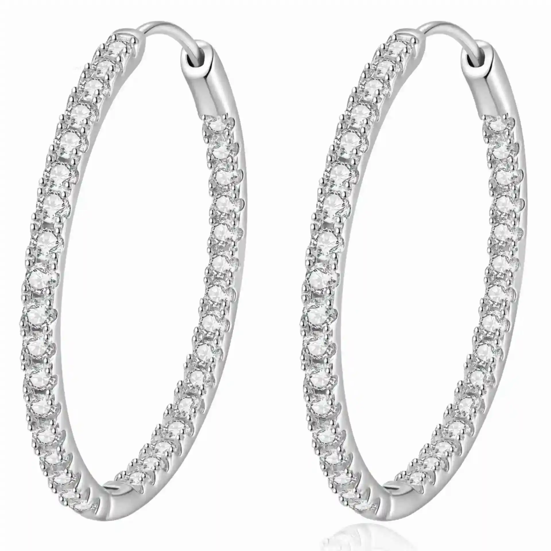 

Wholesale Luxury Rhodium Plated 925 Sterling Silver Vvs D Color 35mm Full Moissanite Hoop Earrings for Women Third Party
