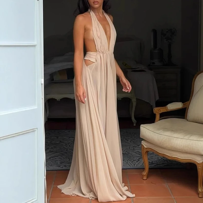 Mode pleine longueur robe de soirée de Gala robes de luxe femmes taille haute robe de soirée élégante col en V maille dos nu robe de soirée
