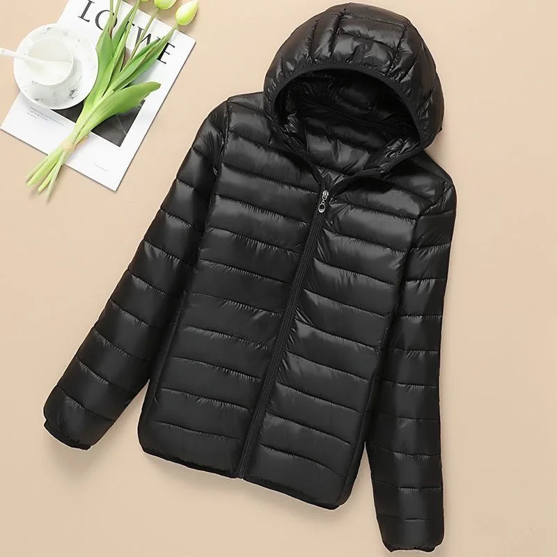 

New Women's down Cotton Jaet Lightweight Large Size Hooded ort Faionable Versatile Stand Collar Autumn Winter Coat