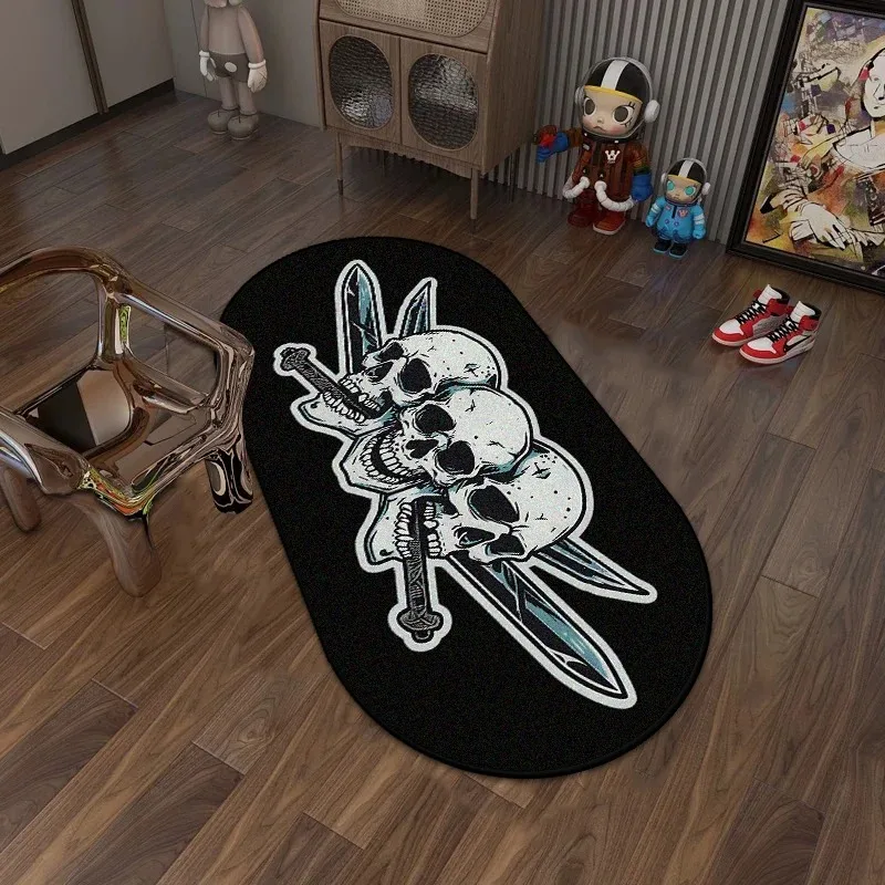 

Halloween Black White Skull Entrance Mat Non-slip Carpets In The Living Room Home Decoration Rug Bedroom Bedside Soft Floor Mats