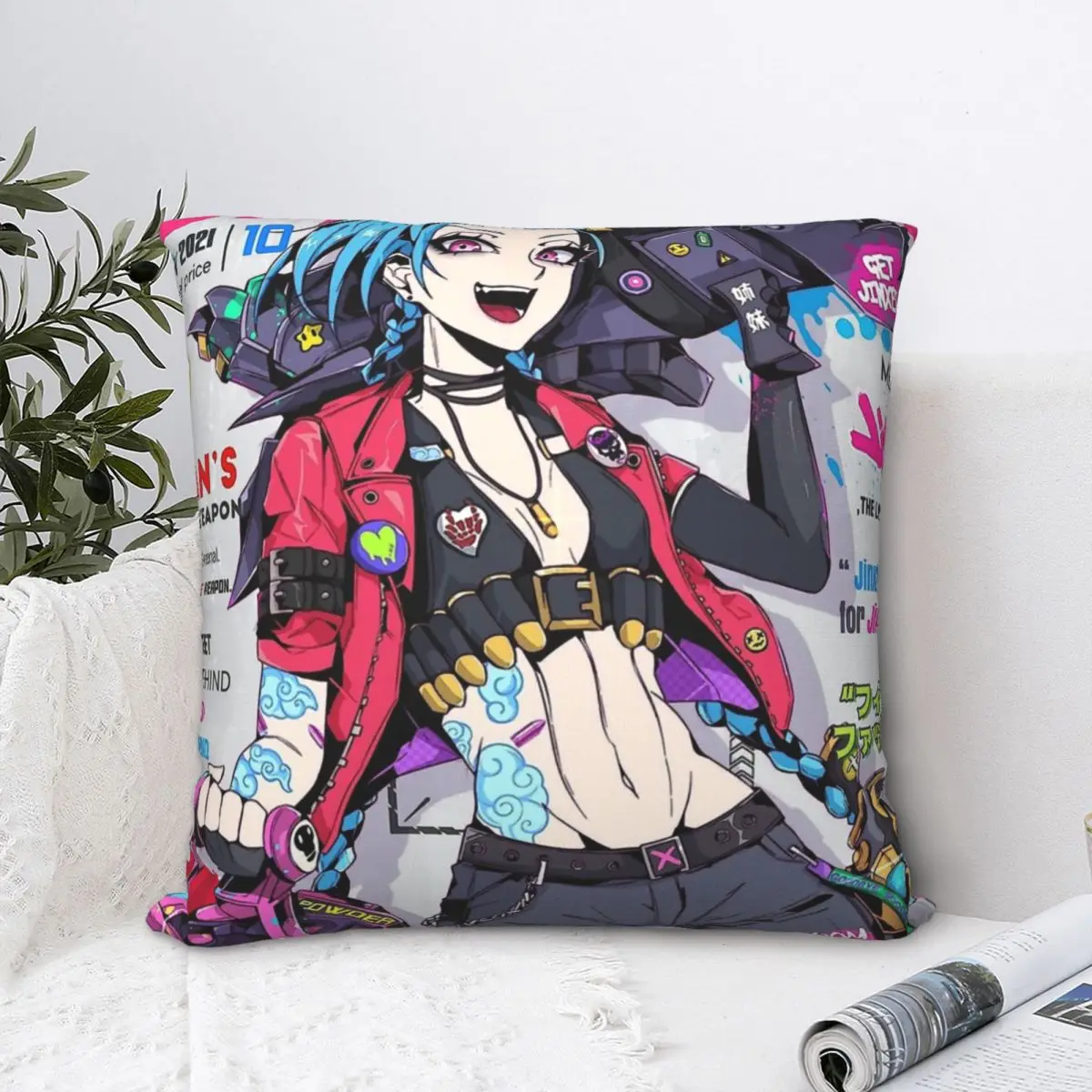 

Jinx Magazine Throw Pillow Case Arcane League of Legends Short Plus Cushion Covers For Home Sofa Chair Decorative Backpack