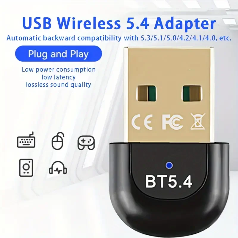 Bluetooth Adapter for Pc Usb Bluetooth 5.4 Dongle Bluetooth 5.3 Receiver for Speaker Mouse Keyboard Music Audio Transmitter