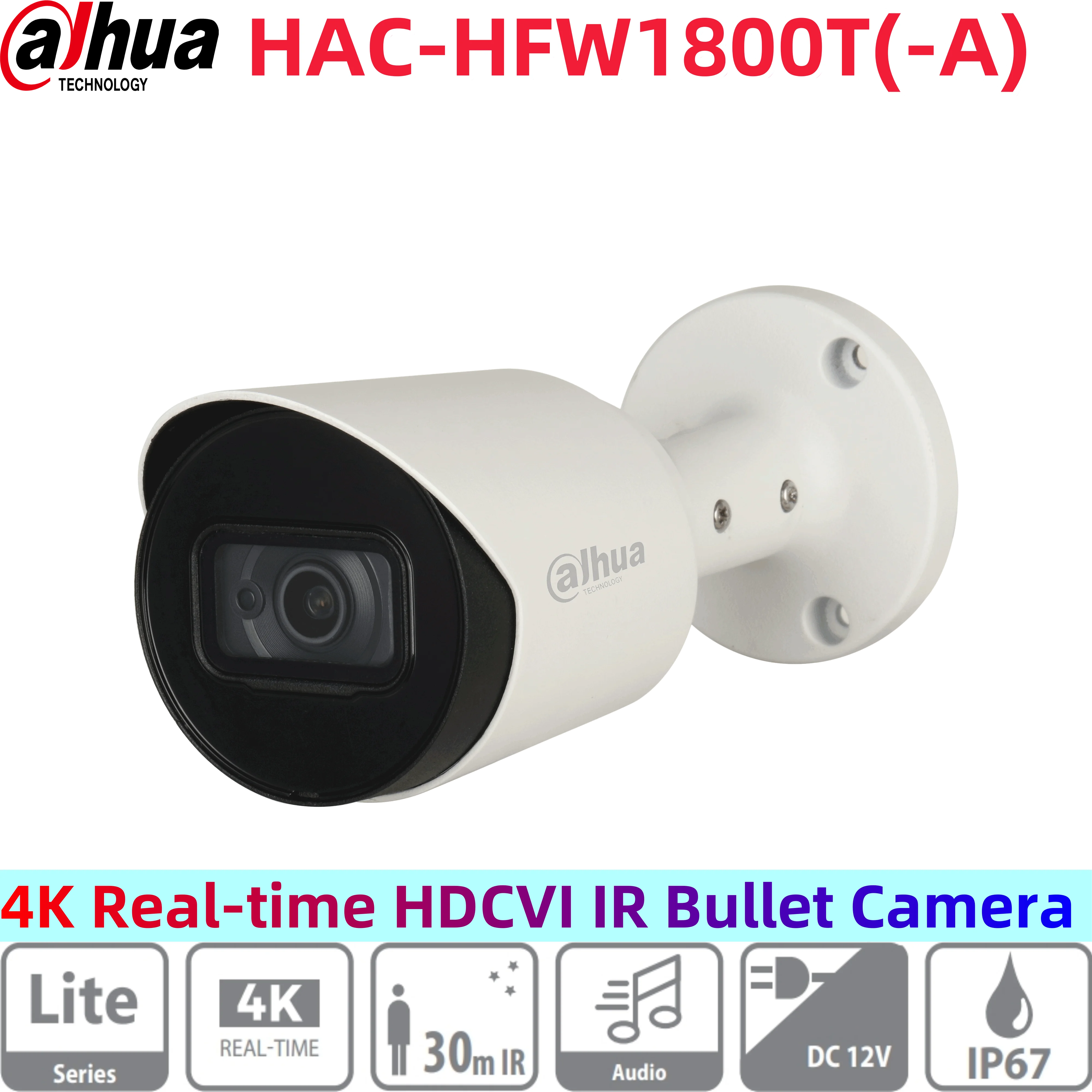 dahua HAC-HFW1800T-A 4K Real-time HDCVI IR Bullet Camera 8MP Built-in mic (-A) Max. IR length 30m, Smart IR IP67