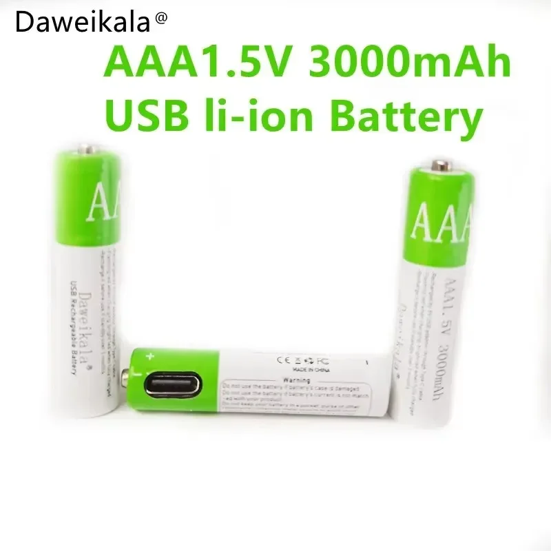 2024 New USB AAA Rechargeable Batteries 1.5V 3000 mAh li-ion battery for remote control mouseElectric toy battery + Type-C Cable