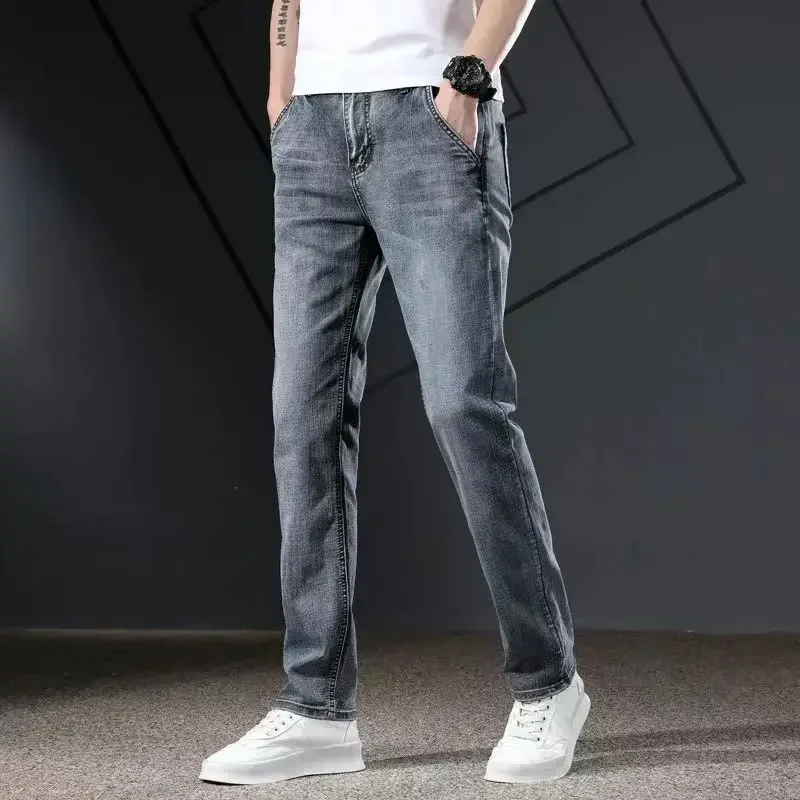 Man Cowboy Pants Elastic Stretch Men's Jeans Cropped Trousers with Pockets Slim Fit Tight Pipe Skinny Regular Xs Retro Original