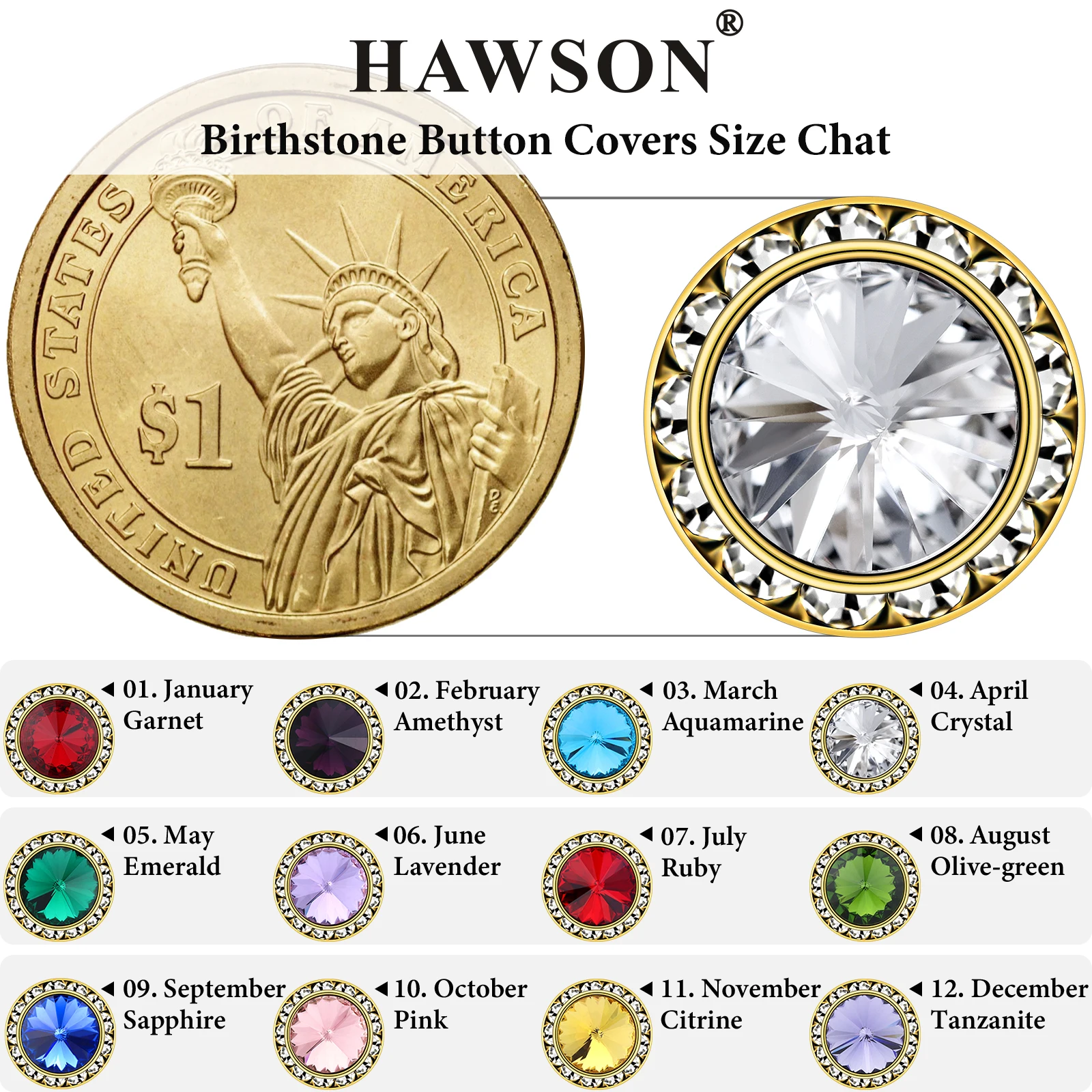 HAWSON Crystal Button Cover Cufflinks for Mens or Womens Shirt,groomsman Jewelry or Accessories,high-quality clothing buttons