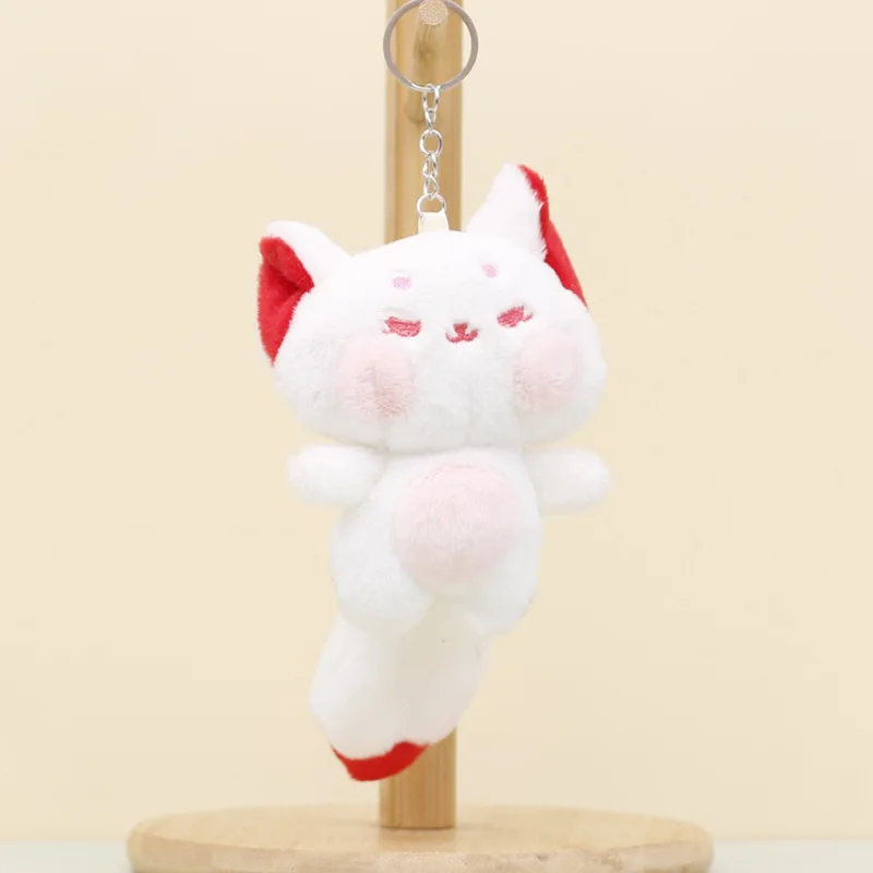 Cartoon Plush Cat Pendant Doll Cute Plush Little Fox Keychain Lovely Fun Animal Doll Backpack Bag Key Decoration Pendant Gifts