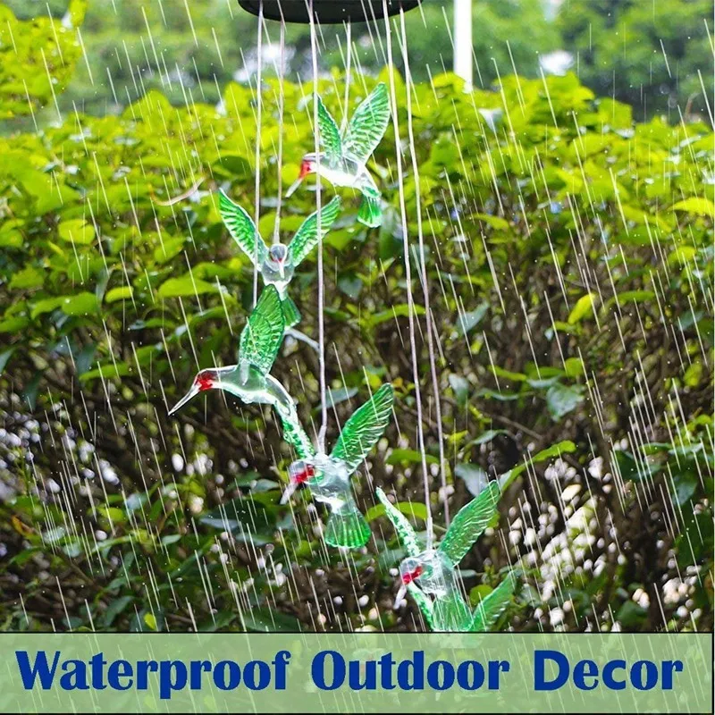 LED Solar Wind Chime Crystal Ball Hummingbird Wind Chime Light Color Changing Waterproof Hanging Solar Light For Home Garden