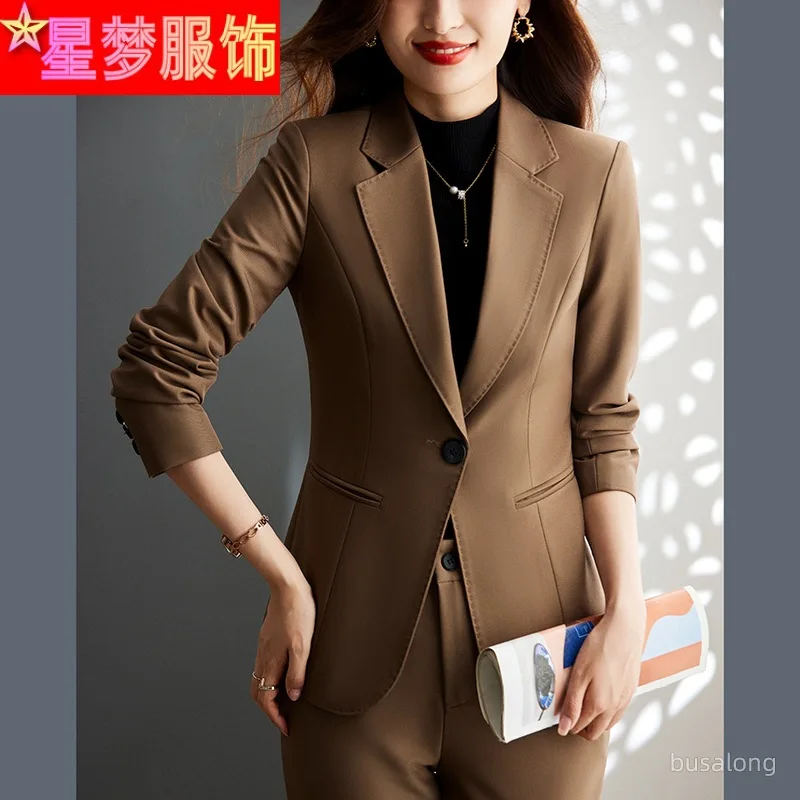 

Black Suit Jacket Women's Spring and Autumn Elegant Slim Civil Servant Interview Suit Business Clothing Suit Overalls