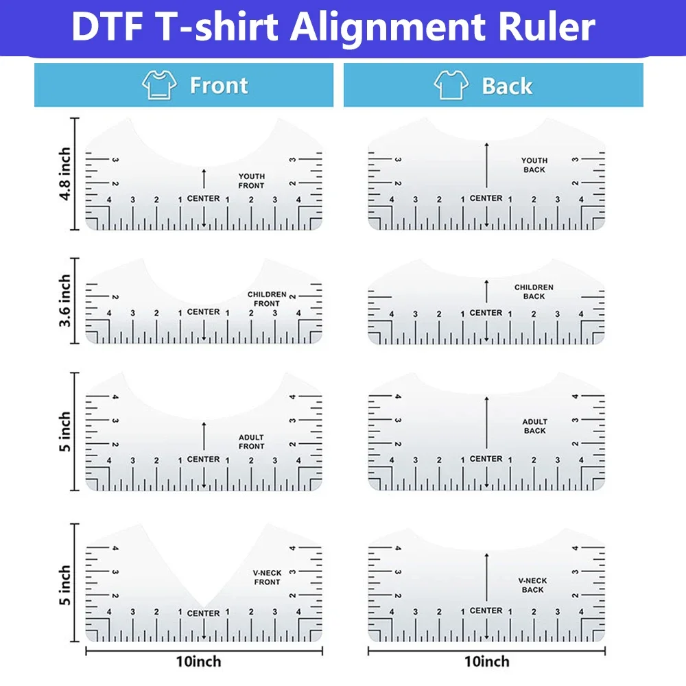 

DTF DTG T-shirt Alignment Ruler Acrylic T-Shirt Ruler Guide to Center Designs for Vinyl HTV Alignment Tool