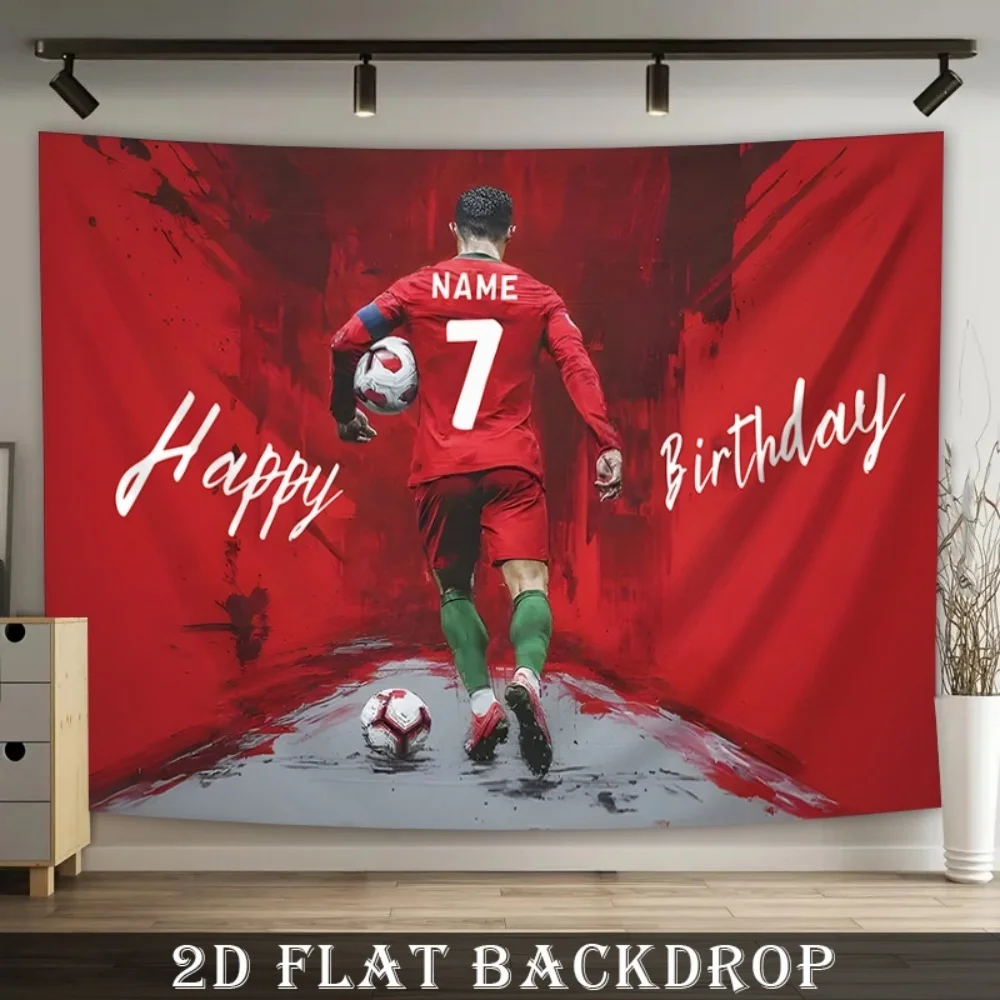 2D Flat Customized Birthday Banner Featuring a Soccer Theme with a Name - Red And White Party Decoration, for Rooms, Parties - view 3