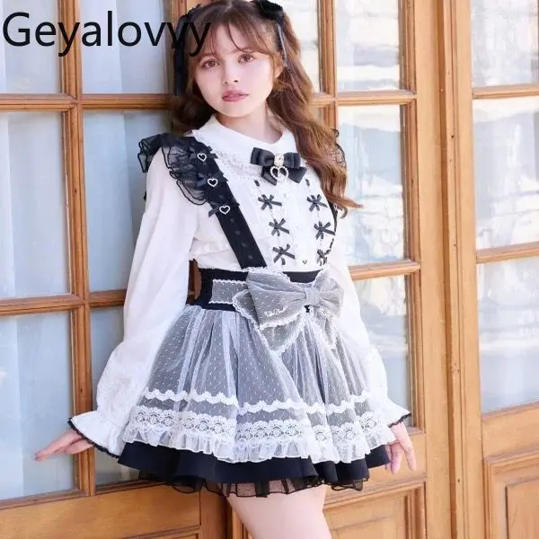 

2026 Spring New Japanese-Style Mass-Produced Sweet Girl's Big Bow Maid Strap Skirt High-Waisted Slim-Fit Short Suspender Skirts