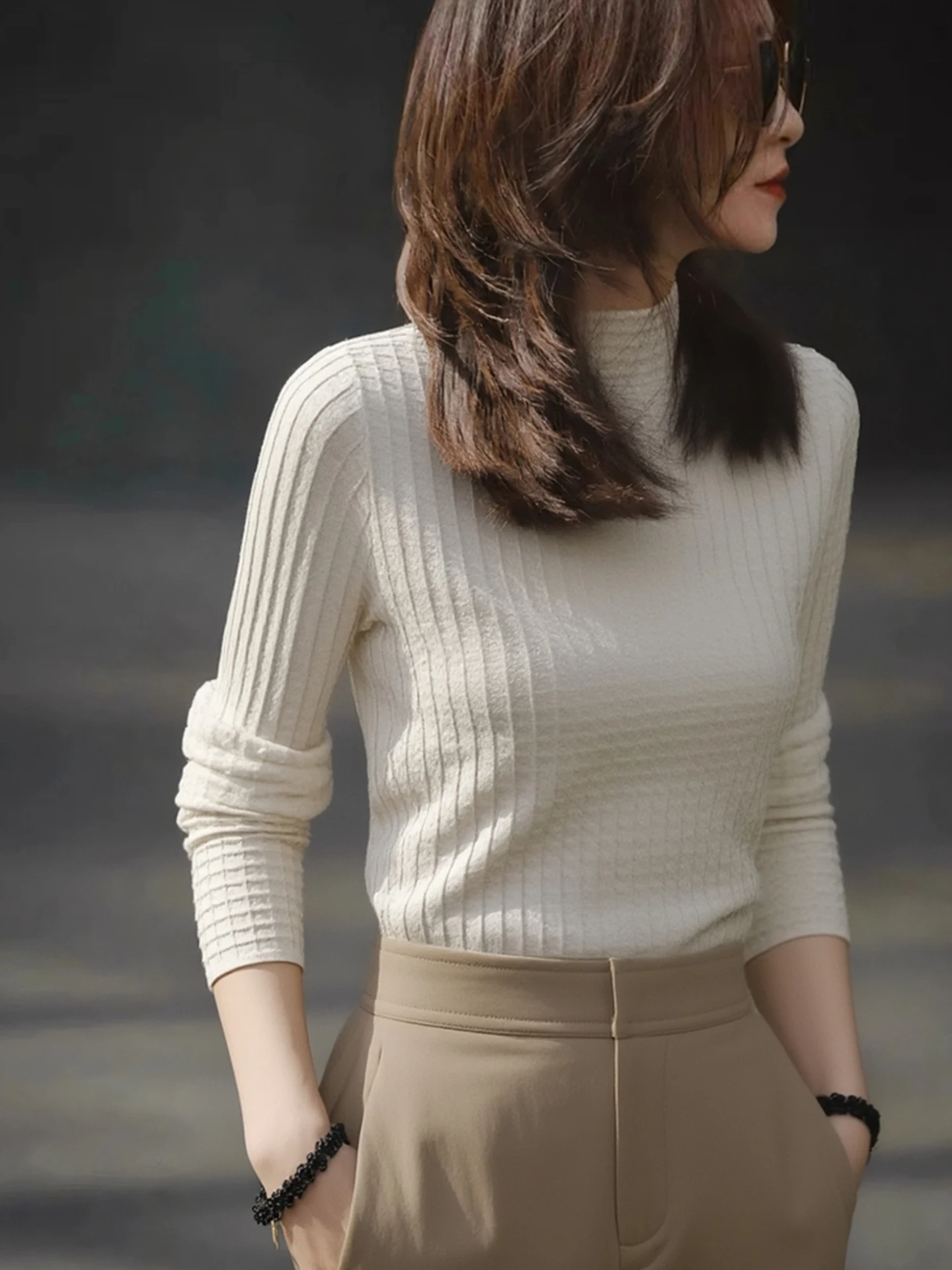 

Slim Fit Long Sve Knitted Sweater Women's Overhead Sle f High Collar Faionable Versatile Korean Version Commute Sle