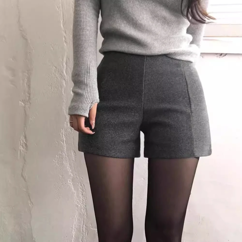 Ay pantalones de lana ort para mujer, pantalones ajustados de invierno de cintura alta con corte de bota coreano, pantalones Boting de longitud hasta el té