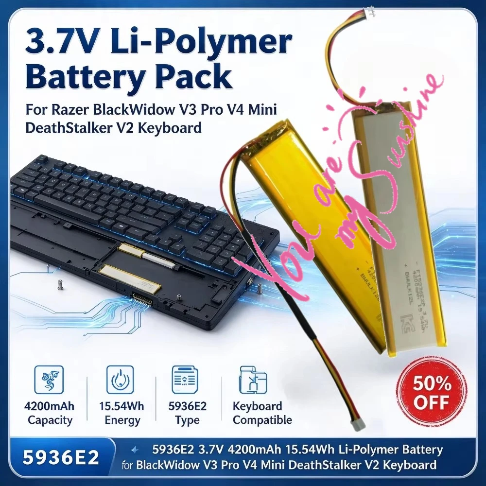 5936E2 3.7V 4200mAh 15.54Wh Li-Polymer Replacement Battery for Razer BlackWidow V3 Pro V4 Mini DeathStalker V2 Keyboard Battery