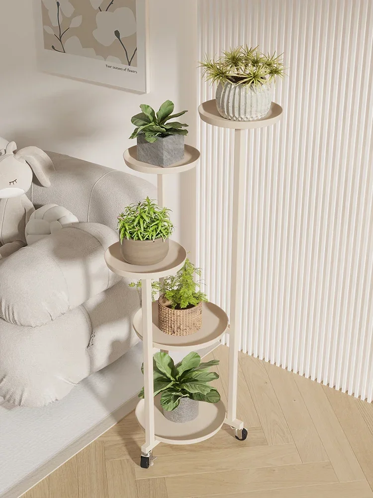 

Movable iron art living room, indoor multi-layer plant rack, green rose pot rack