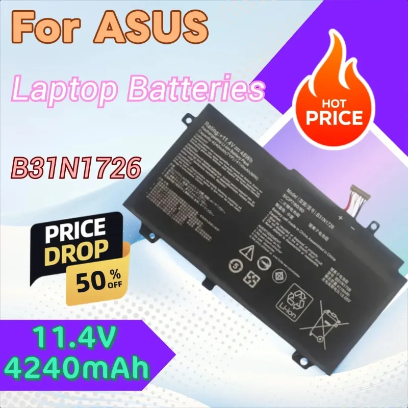 

Для ASUS TUF Gaming FX504GD FX504GE FX504 FX504GM FX80G FX80 11,4 В 4240 мАч Высококачественная батарея для ноутбука B31N1726 с инструментами