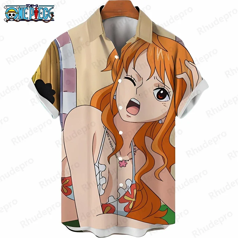 Men's Fashion One Piece Hawaiian Shirt Summer Anime Graphic Anime Kids Short Sleeve Casual Button Down Holiday Shirt Tops