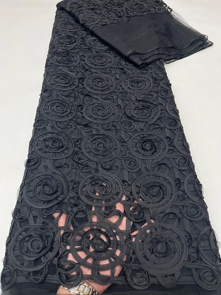 

Новая черная кружевная тюлевая ткань с 3D вышивкой в виде веревок, круглая вышивка, вышивка пайетками, ткань для детской одежды и платьев