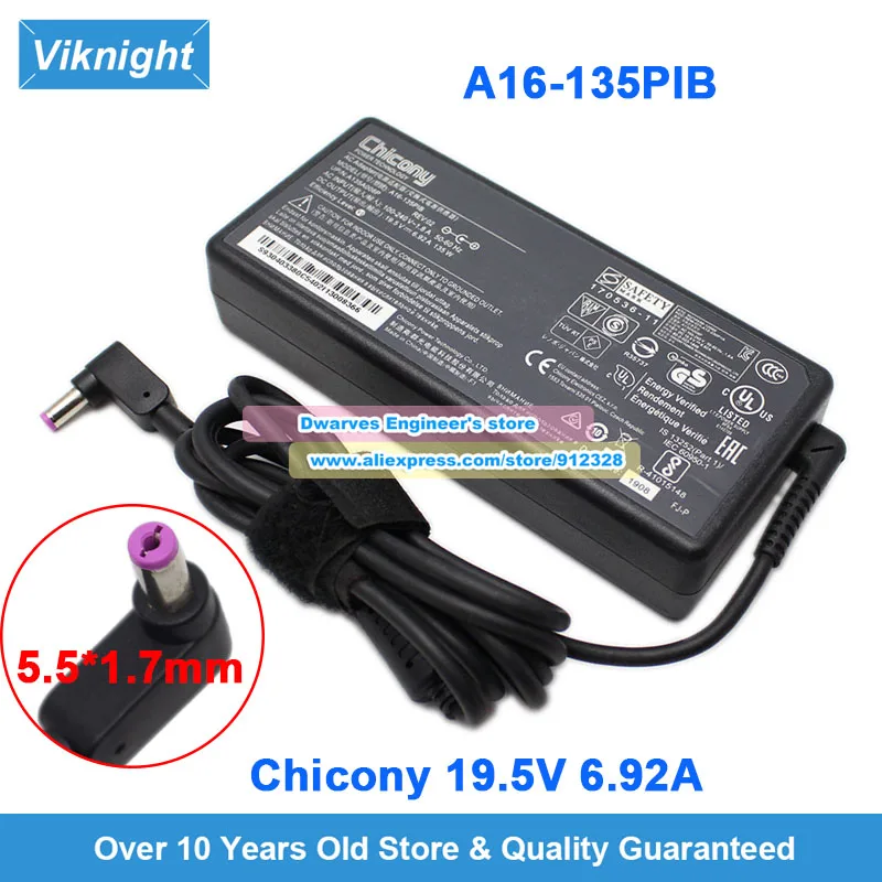 

Genuine Chicony A16-135PIB A16-135P1B 135W AC Adapter 19.5V 6.92A for Acer ASPIRE VX 15 NITRO 5 AN515 NITRO 7 AN715-51 N20C2