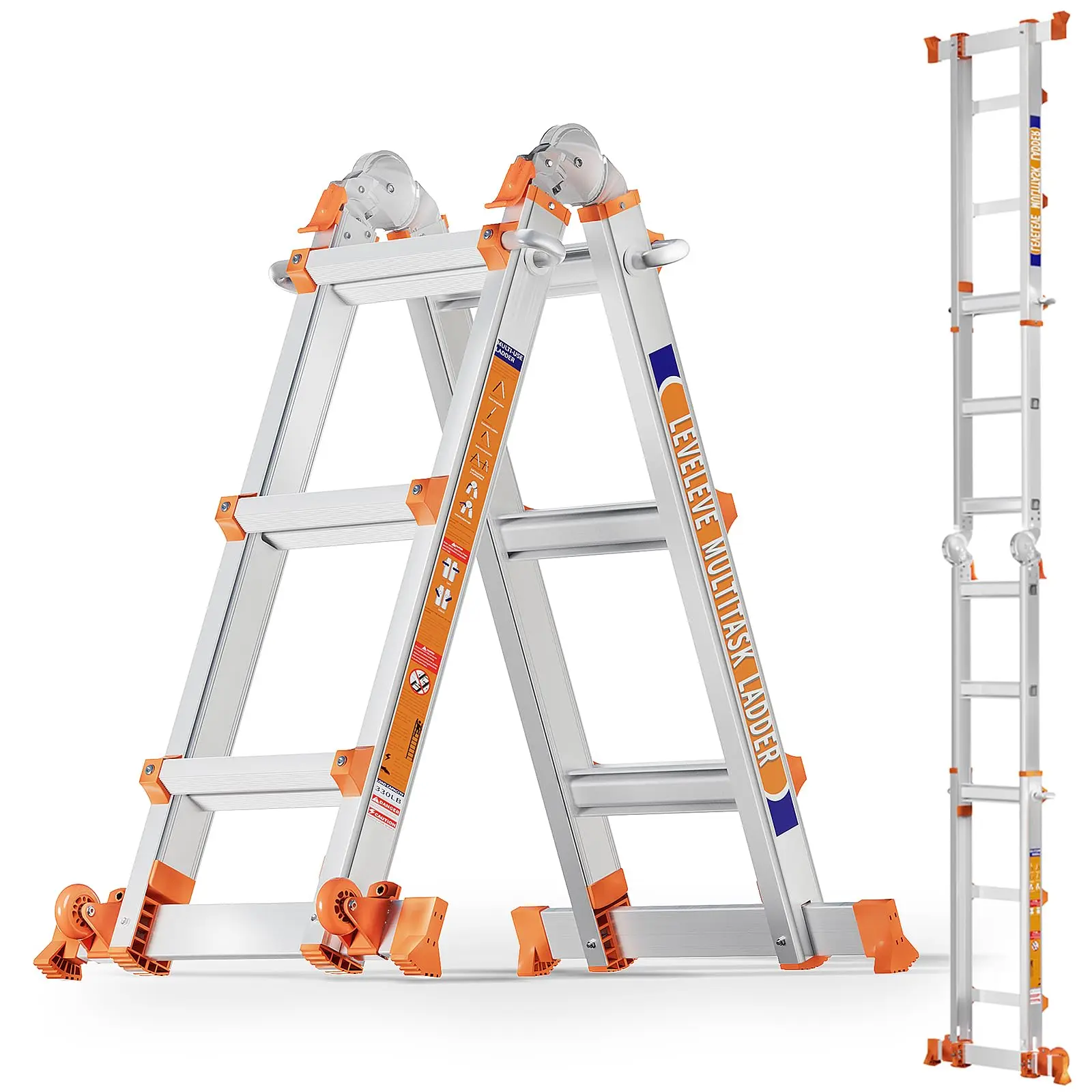 11FT Extension Ladder,A Frame 3 Step Ladder with Stabilizer Bar & Wheels,330 lbs Security Load Multi Position Ladder for Stairs
