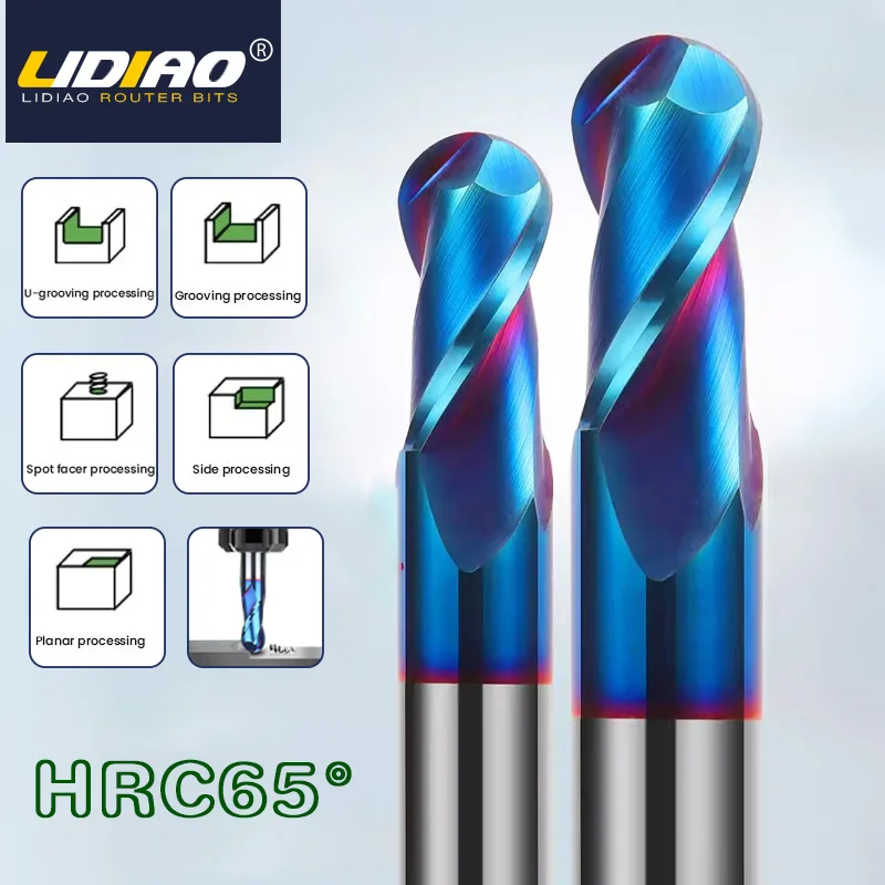 

LIDIAO Stainless End Mill CNC Maching Tool Top Metal Top Cut Spiral Router Bit HRC65 Ball Nose End Mill Carbide Milling Cutter