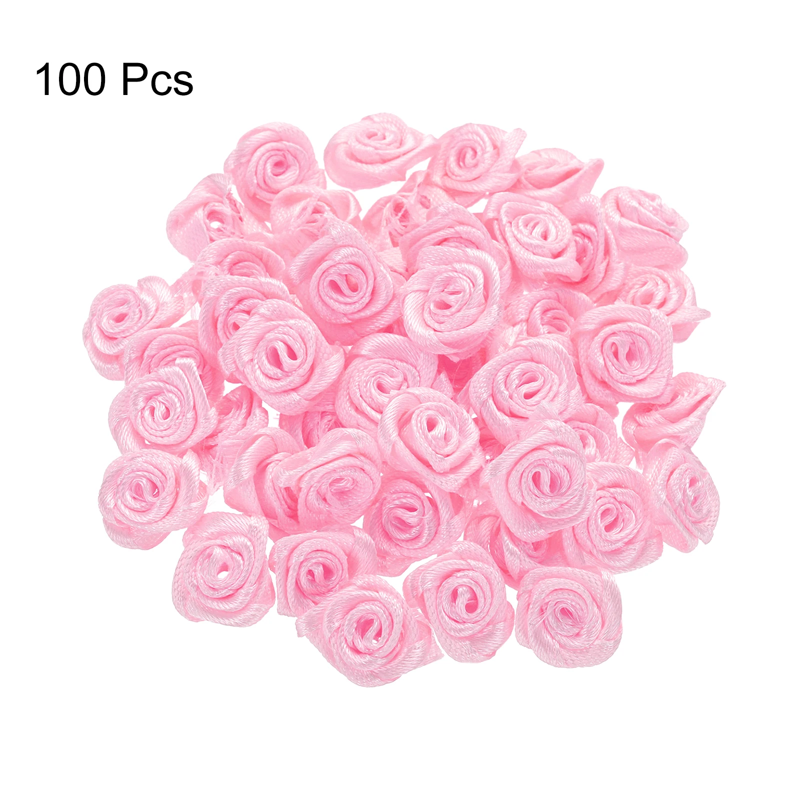 100Pcs 1.5cm Mini Satin Ribbon Roses Handmade Rolled Rosette Flower for DIY Crafting Accessories Sewing Wrapping Decoration