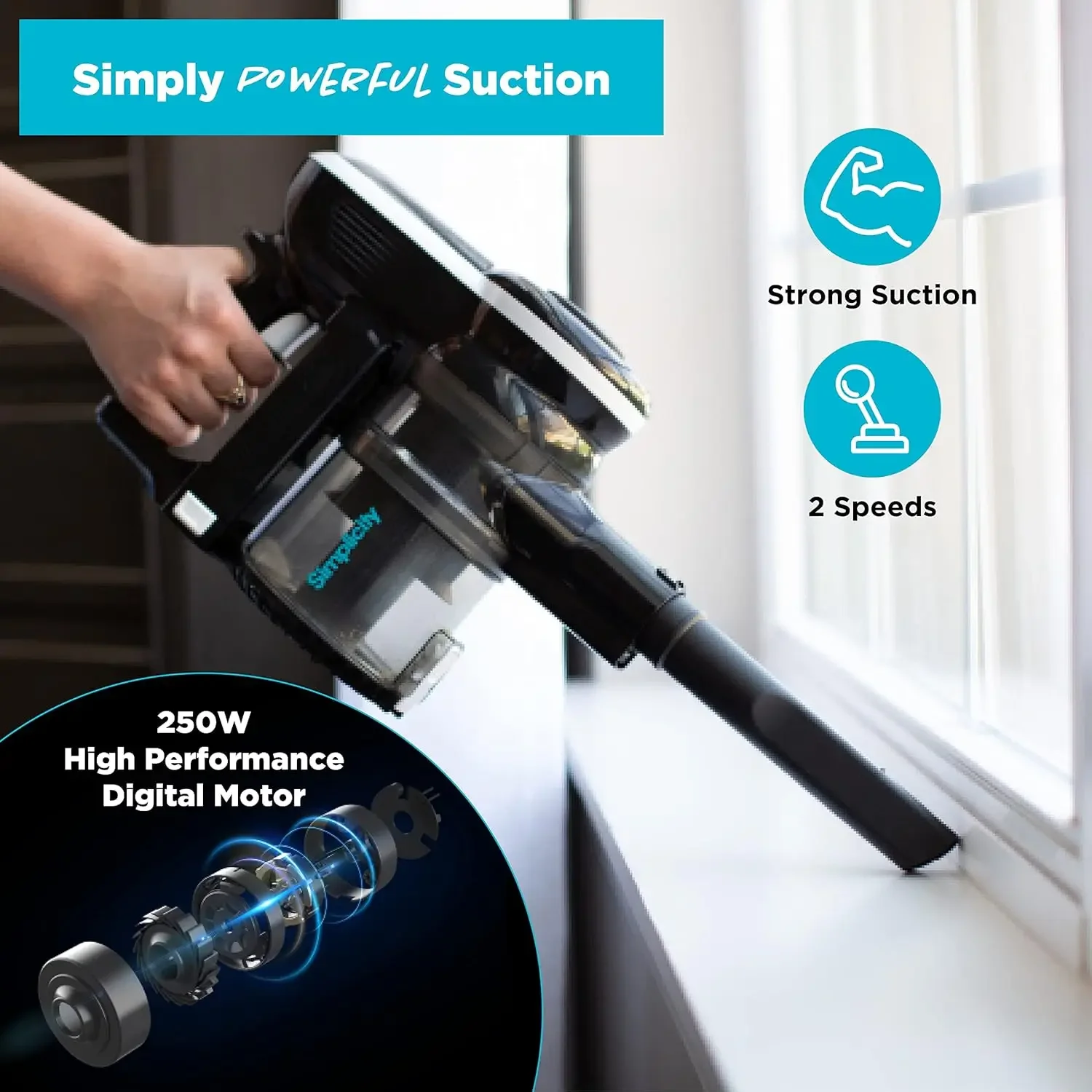 Simplicity Vacuums S65D Cordless Vacuum Cleaner Pet Hair Deluxe, Lightweight Vacuum Cleaner Carpet and Floor Dual Action