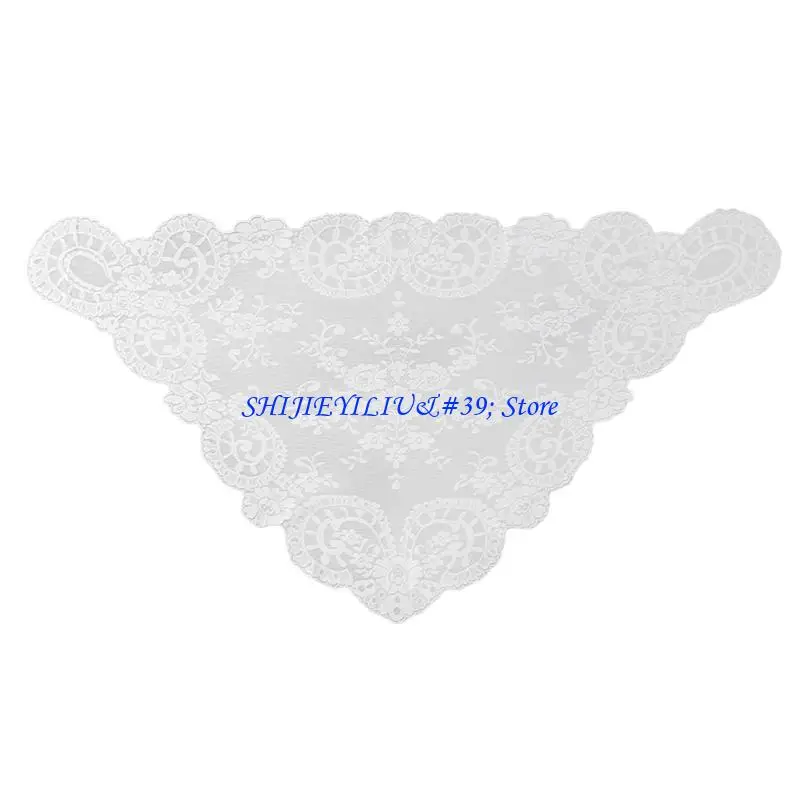 E21F Mantilla Lace Trimmed Headscarf Breathable Scarf For Women Lightweight Polyester Daily Wear And Outside Use