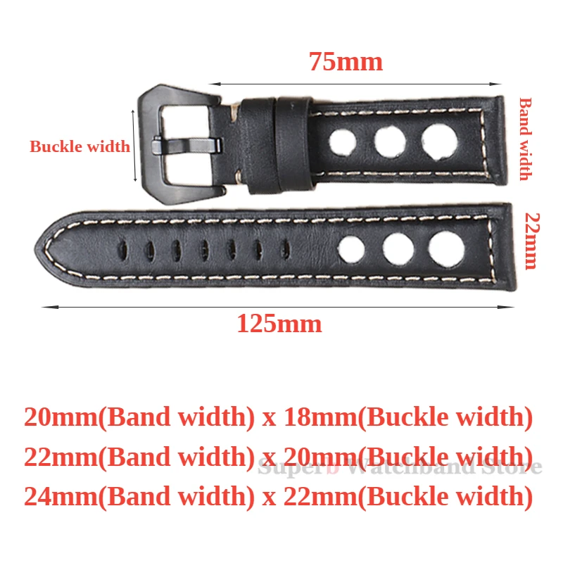 Vintage Cowhide Watch Strap 20mm 22mm 24mm Dark Brown Women Men Fashion Leather Watch Band Strap With Pin Buckle