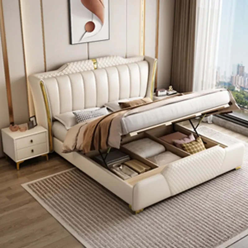 

Luxury Queen Double Bed Modern Whitr Drawers Twin Frame Double Bed Headboard Sleeping Camas Matrimonial Furniture For Bedroom