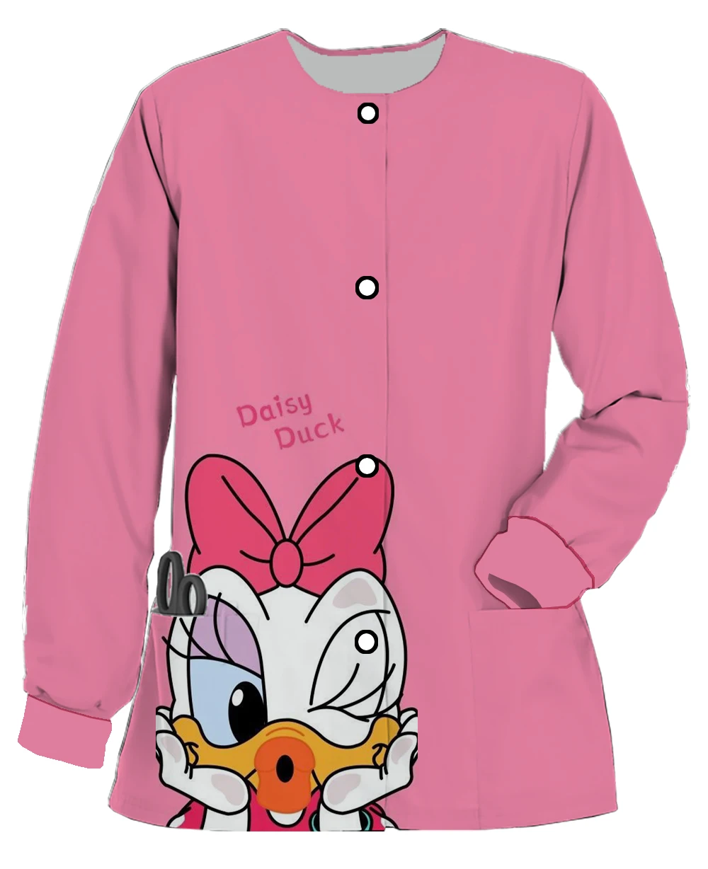 2024 Disney Donald Duck print beauty salon doctor uniform comfortable jacket women's frosted long-sleeved nurse uniform