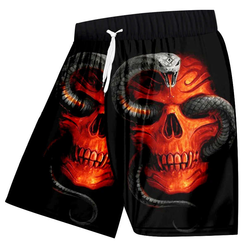 Herren-Badehose mit 3D-Totenkopf-Print, Strandshorts, schnell trocknende Outdoor-Freizeit-Sportshorts, Badebekleidung, modische Herrenshorts – Detail 8