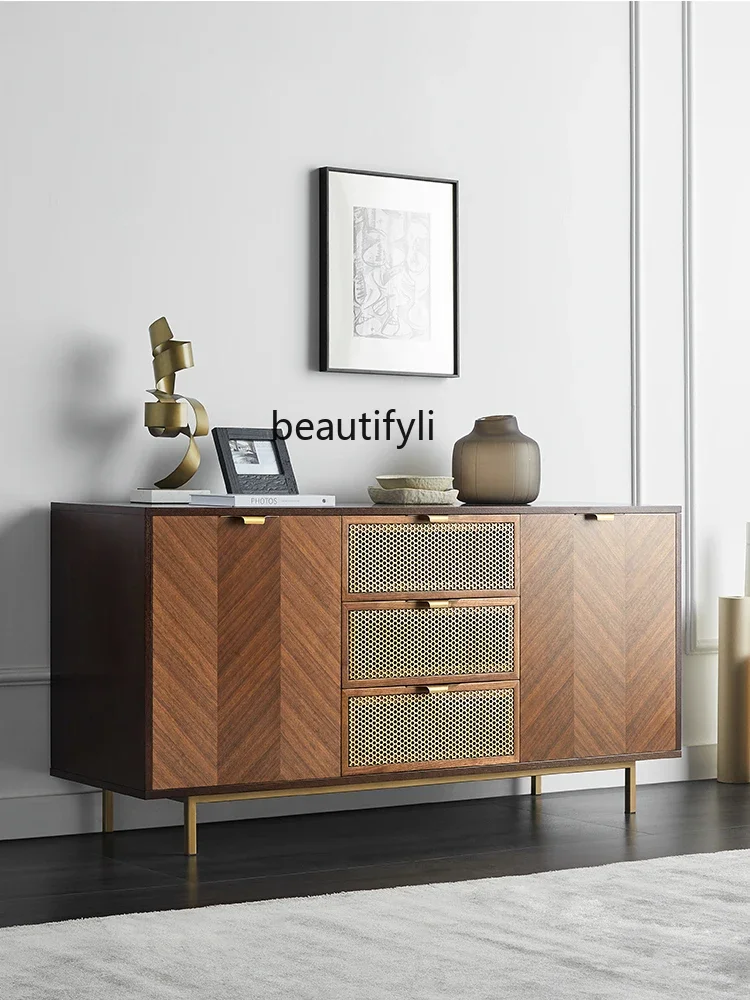 

Light luxury dining side cabinet entrance Nordic modern simple locker living room metal copper mesh decorative cabinet0420