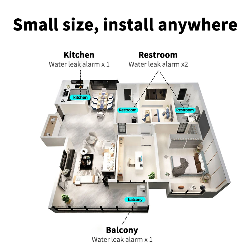 ZigBee Tuya detektor Sensor air Alarm kebocoran, kontrol hidup pintar WiFi dengan Tuya Zigbee Gateway