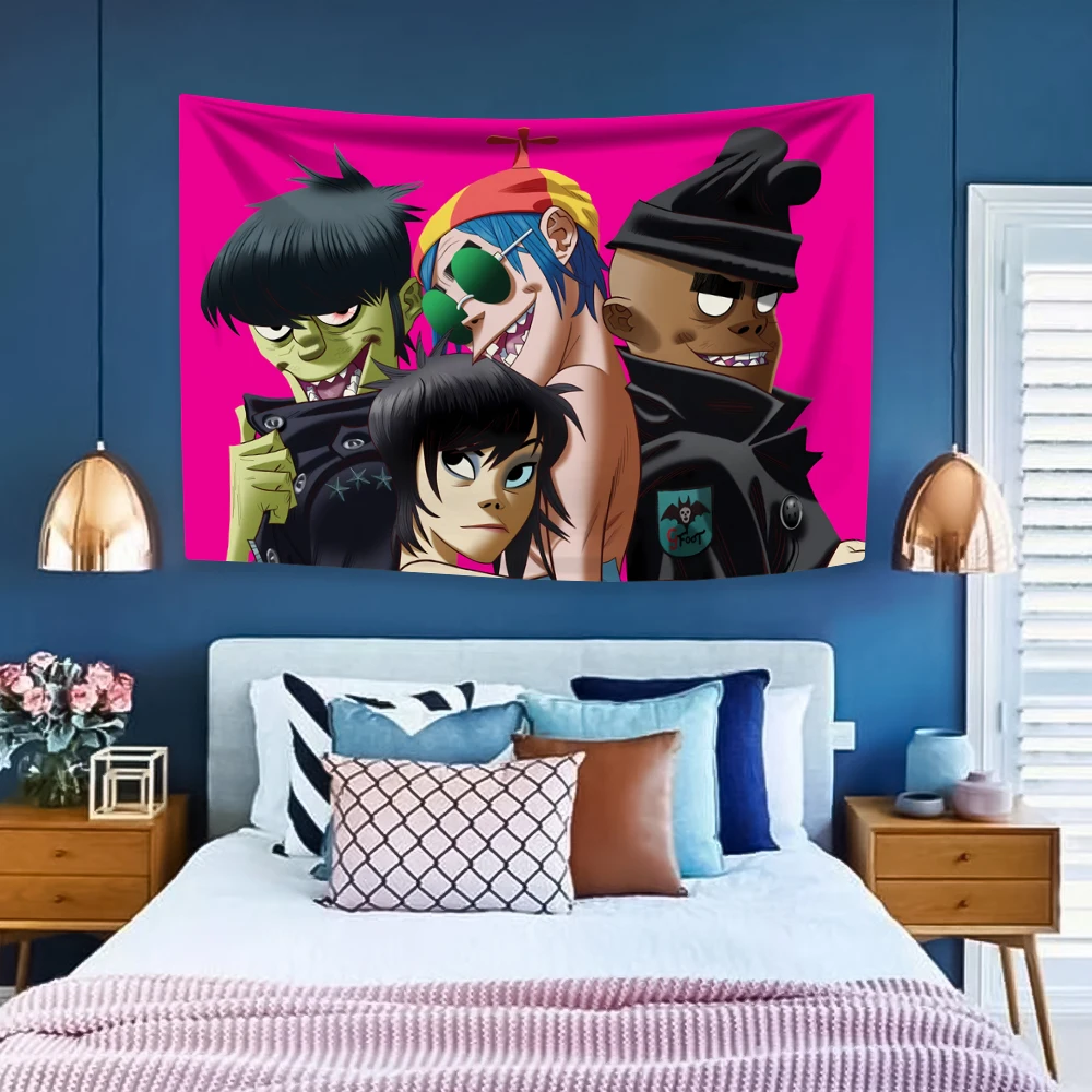 Music Band Gorillaz Tapestry Pop Rock Home Decoration Large Fabric Wall Hanging Cover Bedroom Dorm Background Sofa Blanket