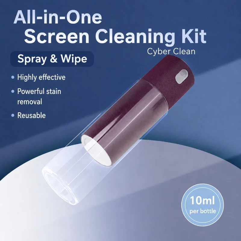 Round Portable Cleaning Gadget Phone Screen Wiper with Anti-fingerprint Anti-fog Spray Handy Display Polishing Tool Compact