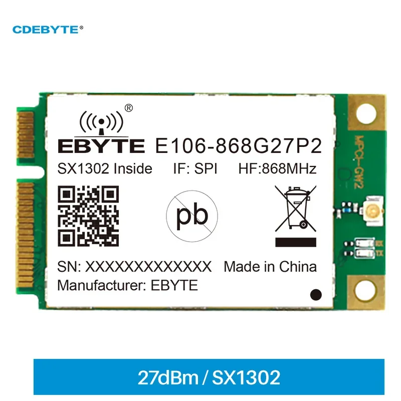 

SX1302 868MHz LoRa Gateway RF Module 27dBm PCI-e SPI Interface Low Power Consumption CDEBYTE Industrial Grade E106-868G27P2