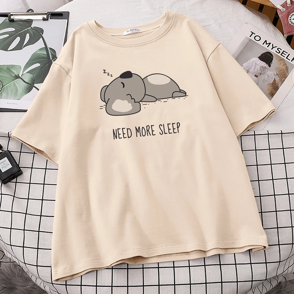 Little Bear Who Need More Sleep Funny Printing T Shirts Women Oversize Top Crewneck Oversized T-Shirt Casual New T-Shirt Women'S