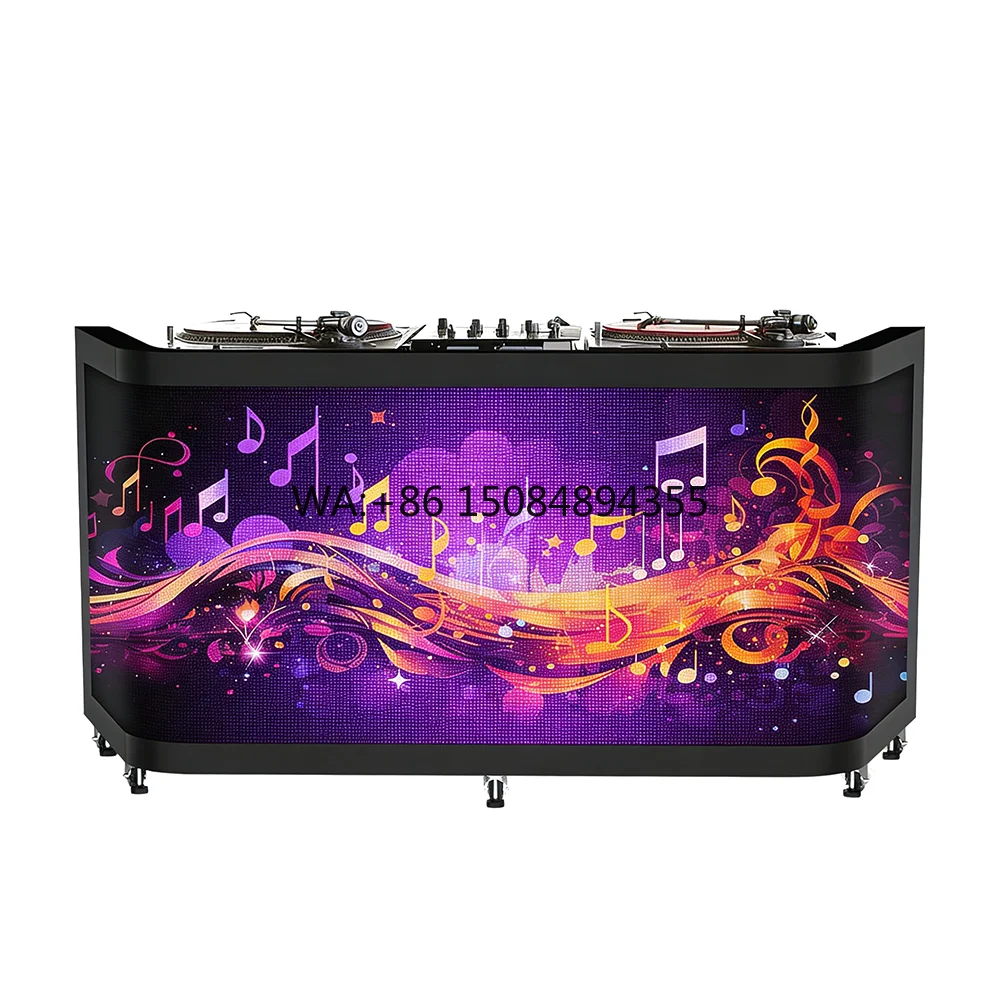 Cabina de DJ Plegable, Mesa de DJ, Cabina de DJ con Pantalla LED para Fiestas Disco, Festivales, Eventos, Bares y Clubs